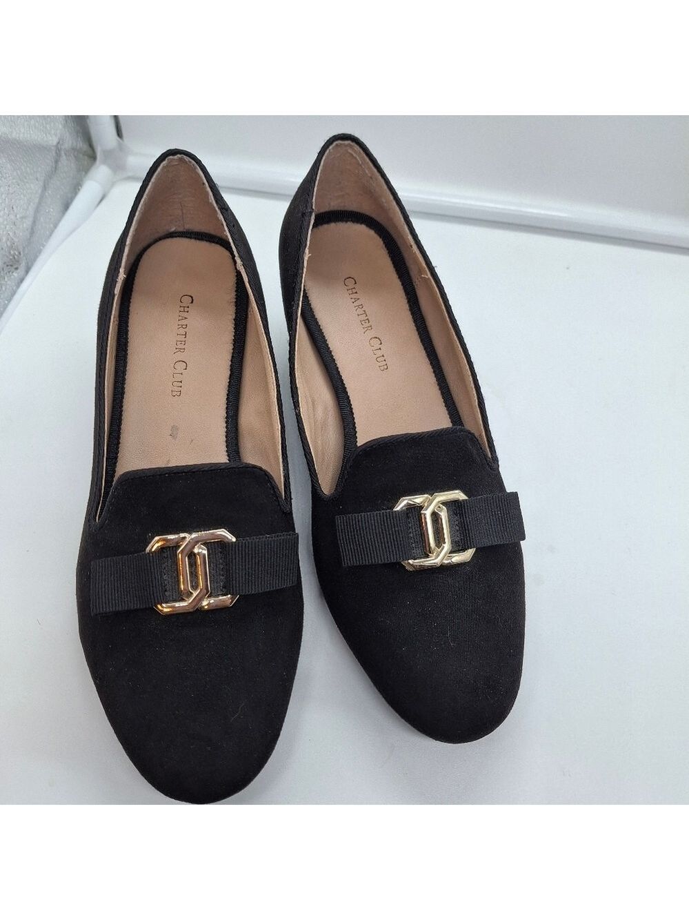 Charter Club Women's Black Suede Loafers with Gold Accent Sz 6.5 - Picture 3 of 8